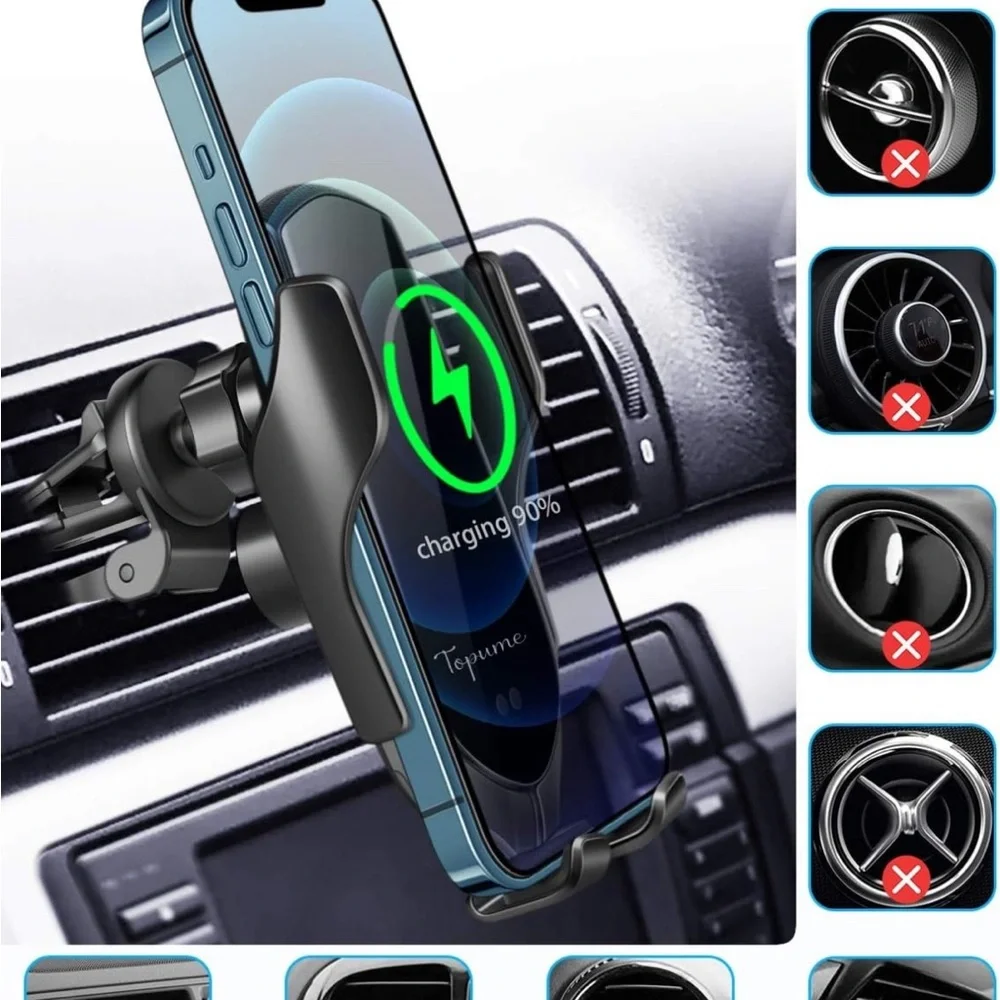 Wireless Car Charger,10W Qi Fast Charging Auto-Clamping Car Phone Mount